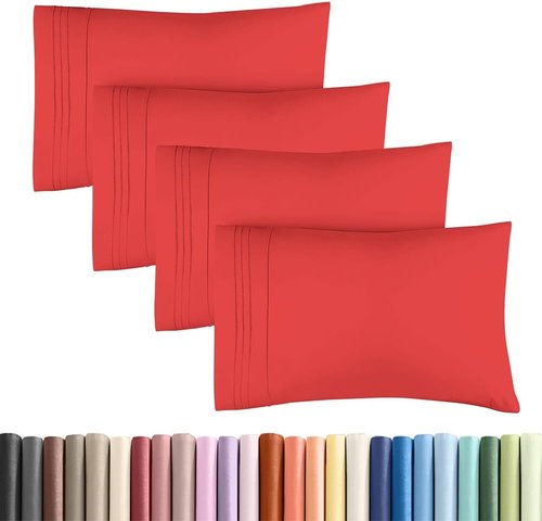 King Standard Pillow Cases - Soft Hotel Quality Pillowcase Covers | Comfy & Cozy Bedding Set of 4 - Red