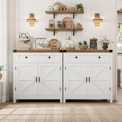 Farmhouse Kitchen Storage Cabinet with Drawer and Adjustable Shelf