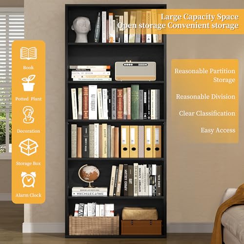 6-Tier Modern Open Bookshelf, 71-Inch Tall Industrial Display Storage Shelf