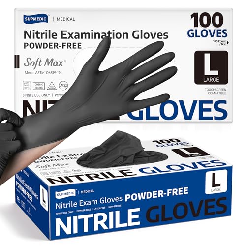 Black Disposable Nitrile Exam Gloves - Powder & Latex Free, 100 Count