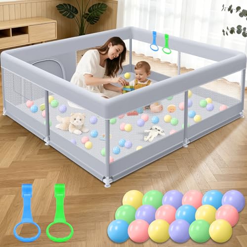 Large Baby Playpen 50x50 Inch Toddler Play Yard with Breathable Mesh Grey