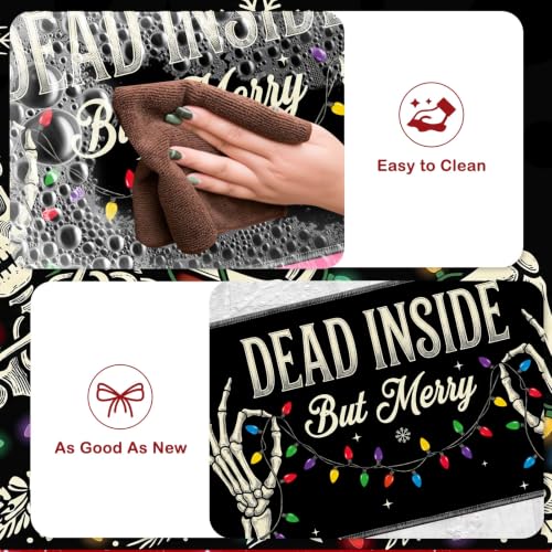 Skeleton Christmas Kitchen Rugs - 28x16/35x16/47x16 Inches, Dead Inside But Merry, Dark Humor Santa Skeleton Mats (Variation: Christmas Skeleton)