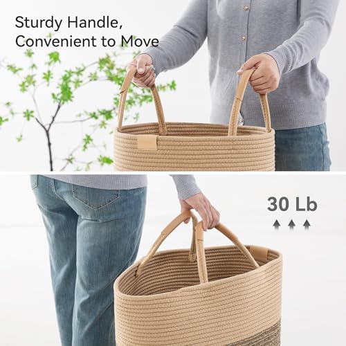 Extra Large 95L Cotton Rope Laundry Hamper with Leather Handles