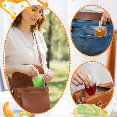 50ml Reusable Plastic Drink Pouches Bulk with Funnels - Leakproof Juice Bags for Travel, Food-Grade, Clear, 100 pcs