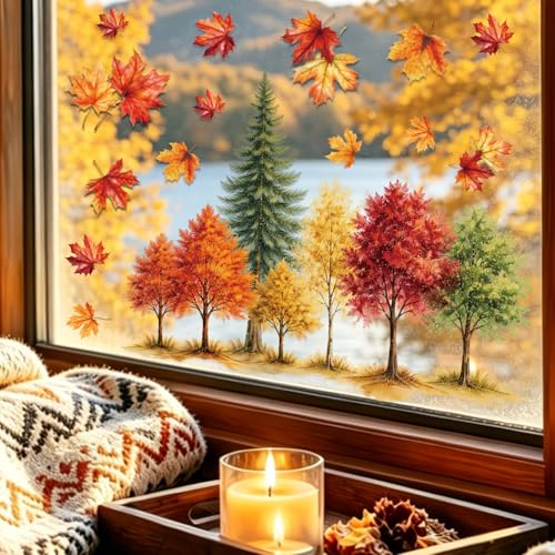 Autumn Leaf Window Clings - 9 Sheets Fall Decor for Home & Office