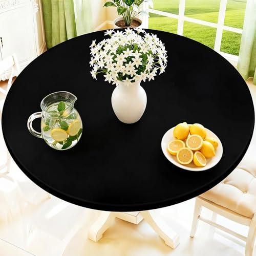 Fitted Round Tablecloth for 45-56 Inch Tables - Elastic Stretch Cover