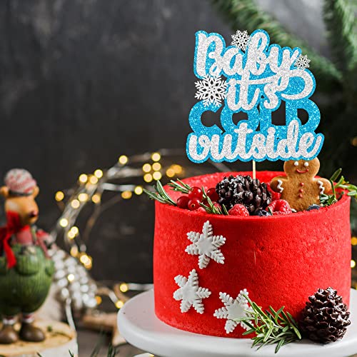 Ephlyn Blue Baby It's Cold Outside Winter Snowflake Cake Topper for Baby Shower & Birthday