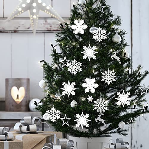 40 Pack 4-Inch White Glitter Snowflake Ornaments for Christmas Tree Decor