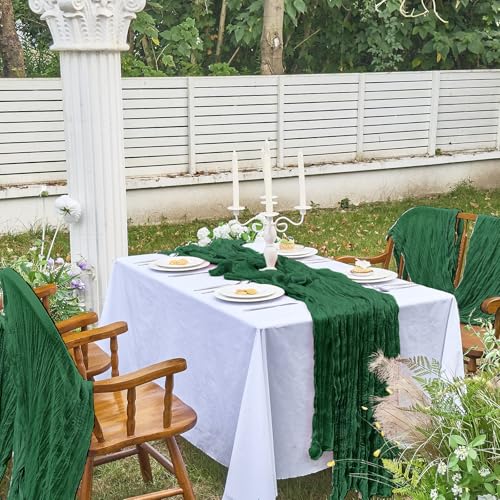 IVAPUPU 10FT Emerald Green Cheesecloth Table Runner - 4 Pack Fall & Christmas Decor