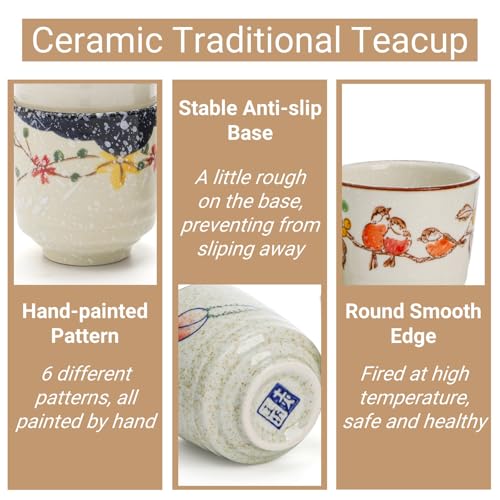 Nagpew 6 Pieces Japanese Ceramic Tea Cups 3''D x 2.8''H 6 Oz Traditional Design