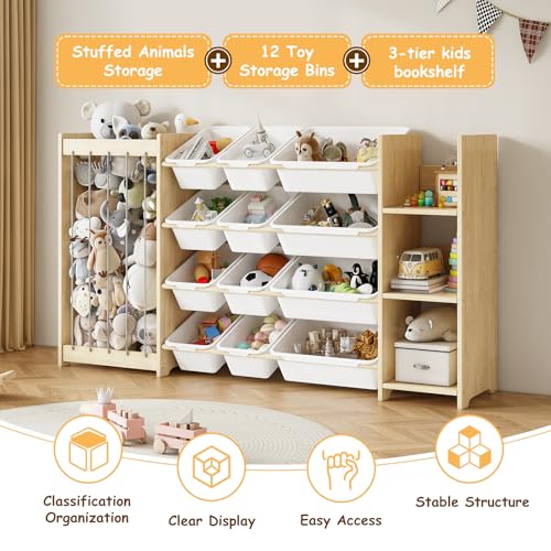 3-in-1 Kids Toy Storage Organizer with 12 Bins and Bookshelf