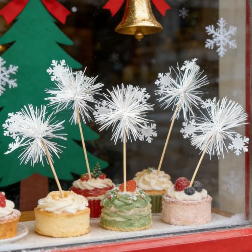 Set of 10 Snowflake Cupcake & Cocktail Picks Winter Party Decorations