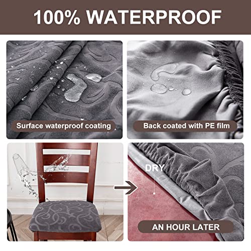 Waterproof Dining Chair Covers, 4 Pack - Stretch Slipcovers, Dark Gray Floral