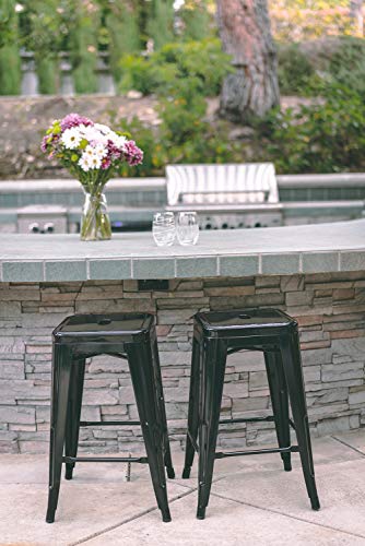 24-Inch Metal Bar Stools Set of 2, Stackable Indoor Outdoor Counter Stools
