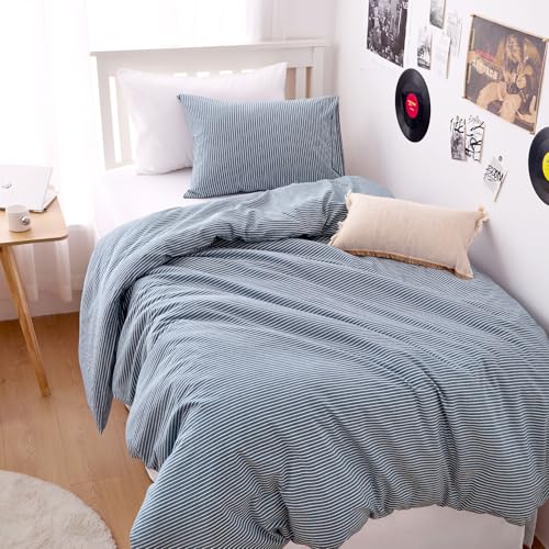 100% Washed Cotton Striped Duvet Cover Set - 3 Piece Twin/Twin XL Bedding