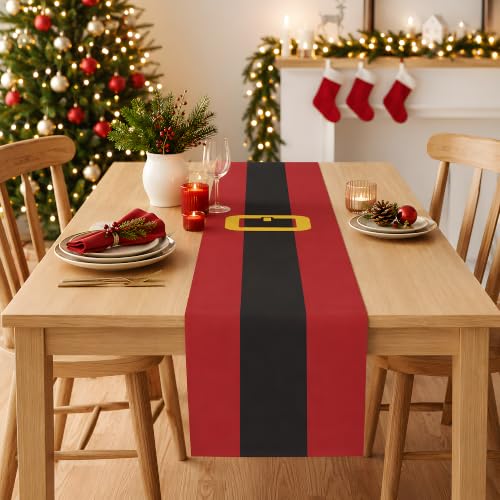OHOME Christmas Belt Strap Santa Table Runner - Fun Holiday Decor, Red & Black, 73x13.8 inches