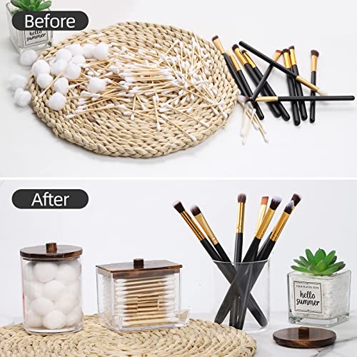 3 Pack Clear Plastic Apothecary Jars with Wood Lids for Bathroom Storage