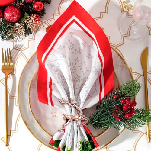 ZeeDix Christmas Rose Gold Reindeer Napkin Rings Set of 24 for Table Decor