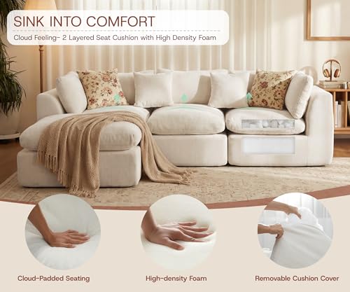 110-Inch Oversized Modular Cloud Sectional Sofa with Ottoman, Beige