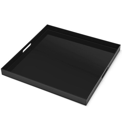 22×22 inches Oversized Black Acrylic Ottoman Tray Extra Large Decorative Tray Spill-Proof Serving Trays with Handles King-Size Safe Edge Organizer for Coffee Table Countertop Breakfast
