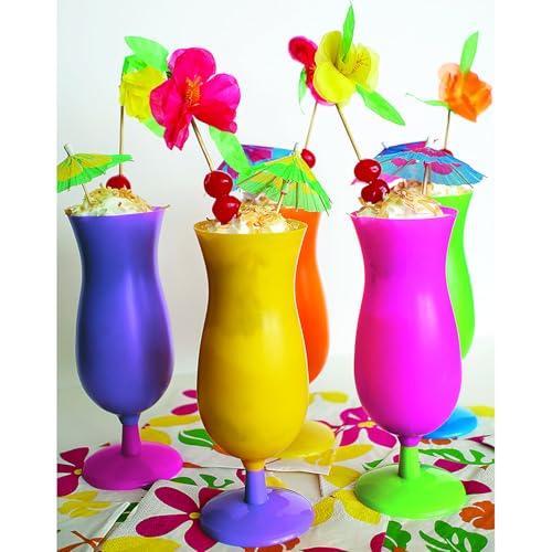 14 oz Plastic Hurricane Cocktail Glasses Set of 12 - Unbreakable Party Cups