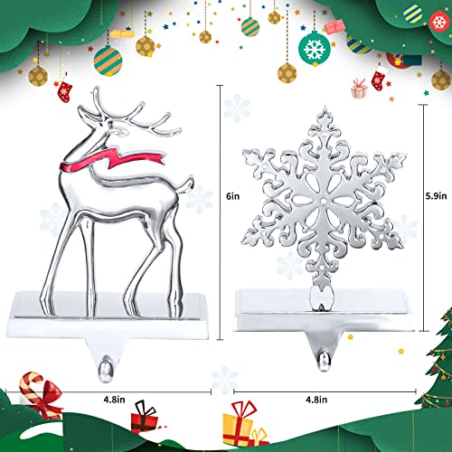 Set of 2 Christmas Stocking Holders for Mantel, Weighted Metal Hangers