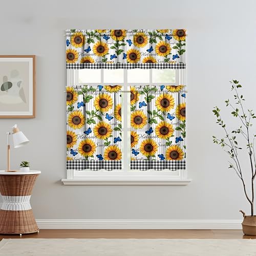 Sunflower Kitchen Curtains Set with Valances - 27.5x36 in