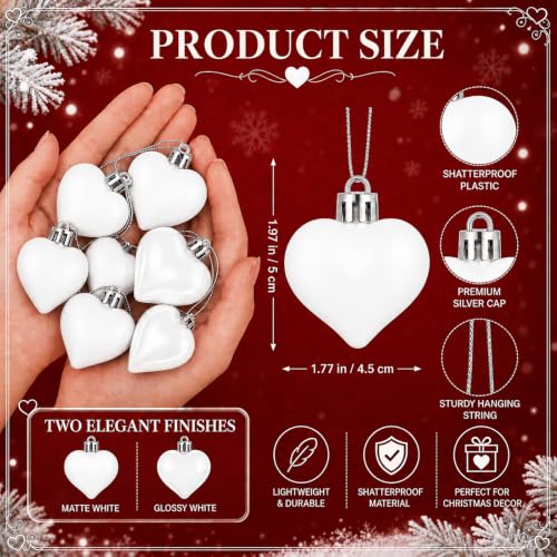 One More Once White Heart Ornaments Set of 12 - Valentine & Christmas Decorations