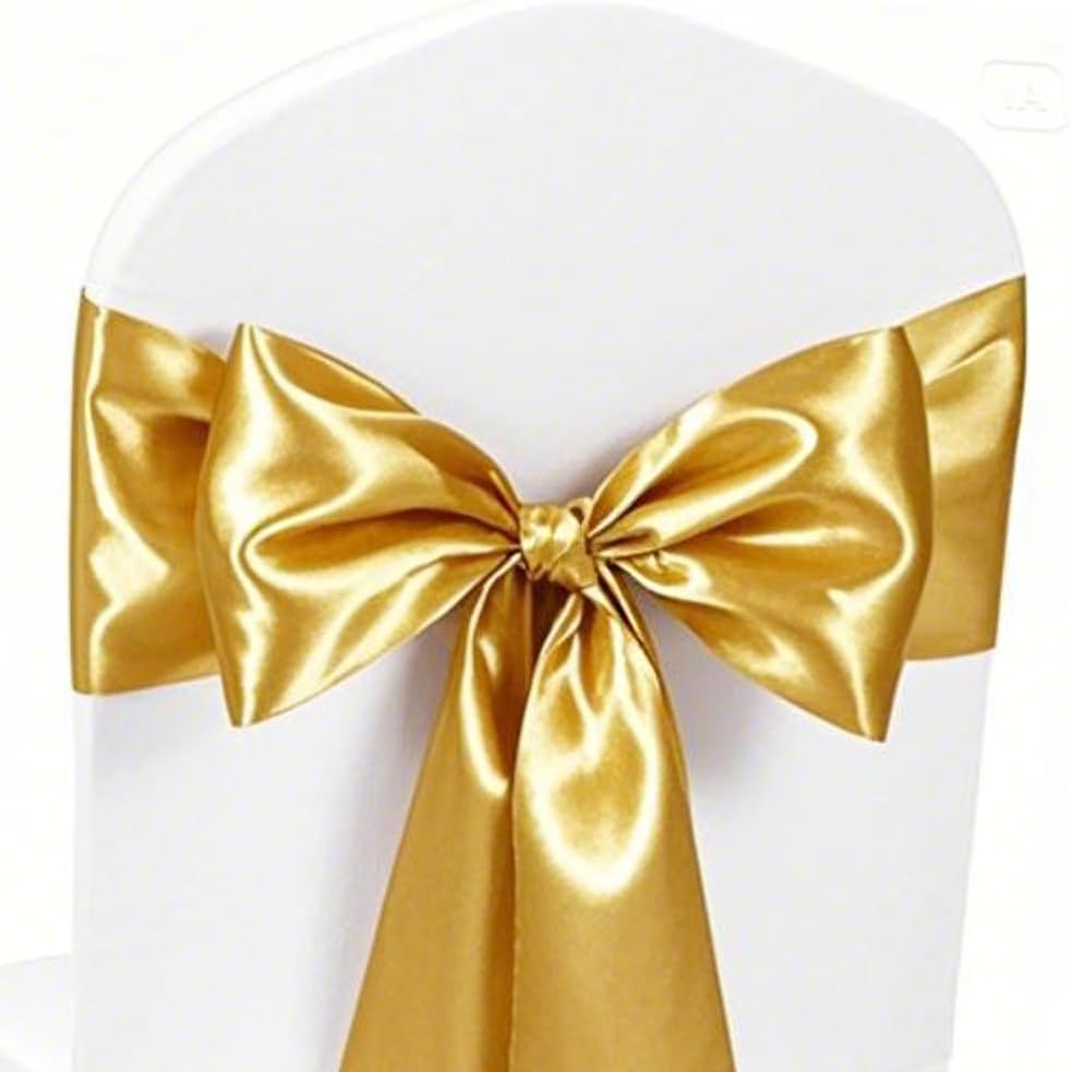 Skiennix Satin Chair Sashes Bows - 7x108 Inch Gold Ties for Weddings & Events | 50 Pack