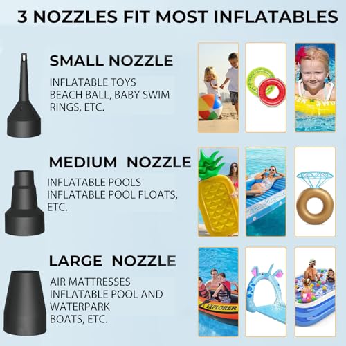 Portable Electric Air Pump - Quick-Fill AC/DC Inflator Deflator (3 Nozzles)
