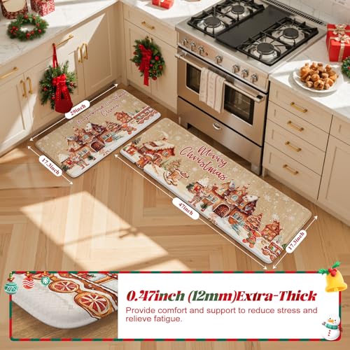 2-Piece Christmas Gingerbread House Anti-Fatigue Kitchen Standing Mat Set