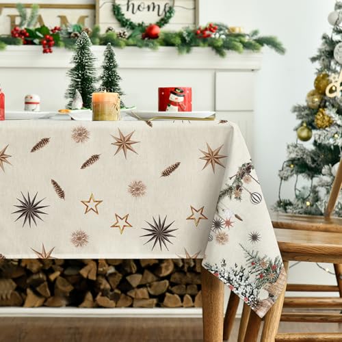 Horaldaily Christmas Tablecloth 60 x 84 Beige Rectangular with Christmas Trees