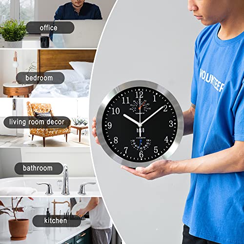 10-Inch Silent Wall Clock with Glass Cover and Aluminum Frame