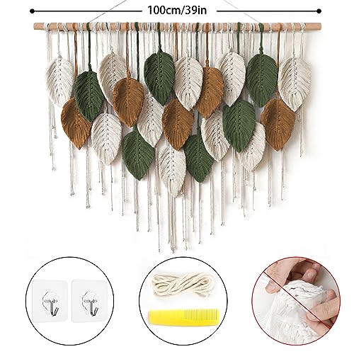 Large Macrame Wall Hanging Boho Woven Tapestry Leaf Art Decor (39" x 29.5")