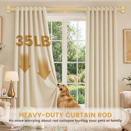 Wrap Around Blackout Curtain Rod - 1" Heavy Duty Adjustable 66-120", Gold