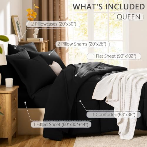 7-Piece Queen Comforter Set - All-Season Down Alternative Bed in a Bag