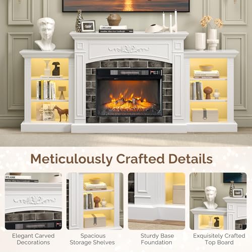 80-Inch Fireplace TV Stand for 90-Inch TVs with LED Lights and Storage