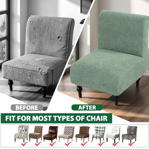 Stretch Jacquard Armless Accent Chair Cover - Dark Green