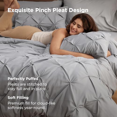 Bedsure King Size Comforter Set Grey - 7-Piece Bed in a Bag