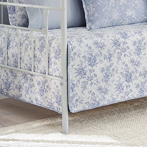 Blue Floral 4-Piece Quilted Daybed Bedding Set with Shams & Bolster Cover