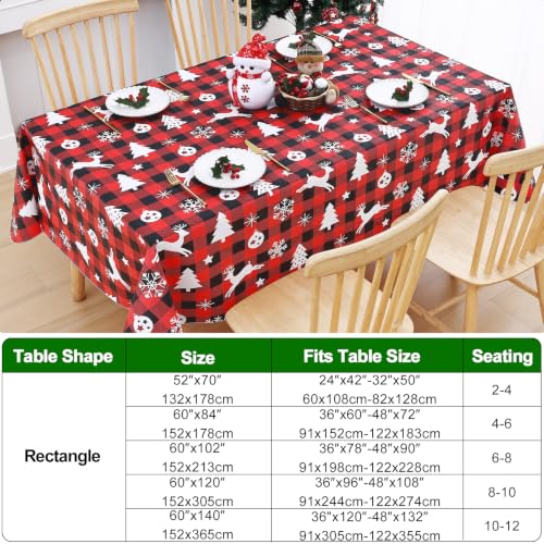 Smiry 60x120 inch Christmas Table Cloth with Flannel Backing - Reindeer/Tree/Snowflake Pattern, Waterproof Vinyl