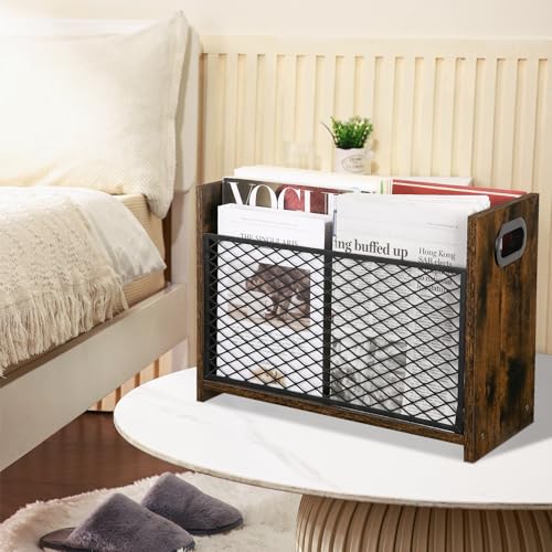 Rustic Metal Magazine Rack, Farmhouse File Storage Basket for Home Office