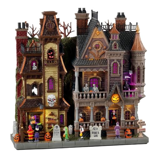 Haunted Estates Lighted Halloween Village Facade, 11-Inch Spooky Display