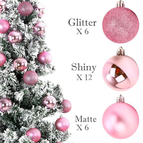 Pink Christmas Ball Ornaments - 24-Pack 2.5 Inch Shatterproof Tree Decor