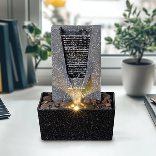Desktop Water Fountain with LED Light, Small Zen Waterfall for Office Decor