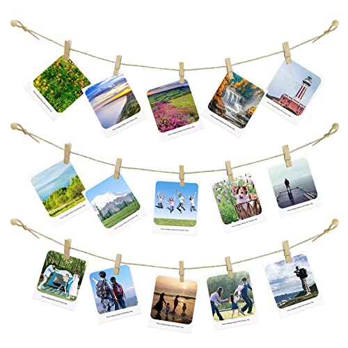Wall Photo Hanging Display with 50 Wooden Clips and 32.8ft Twine