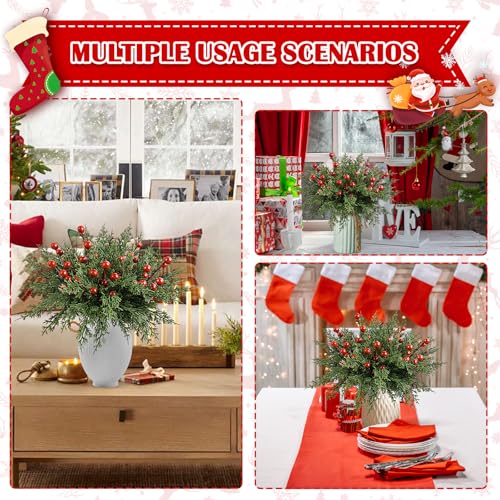 60Pcs Artificial Christmas Pine Branches & Red Berry Stems for Holiday Decor