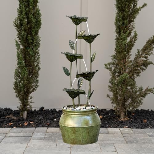 Zinc Metal Flower Tabletop Fountain with River Stones for Indoor and Outdoor