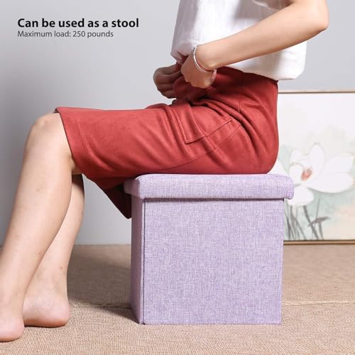 Foldable Linen Storage Ottoman Cube 11.8-Inch Square Footrest Stool