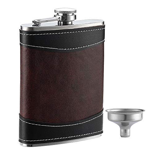 Premium 8oz Stainless Steel Hip Flask with Leather Wrap & Funnel - Leak-Proof, Gift Boxed
